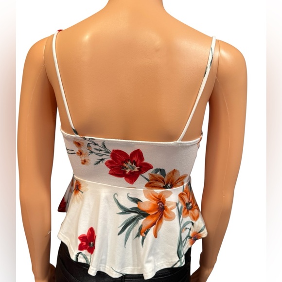PAPAYA Floral Front Tie Peplum Spaghetti Strap Top Small - Picture 11 of 12